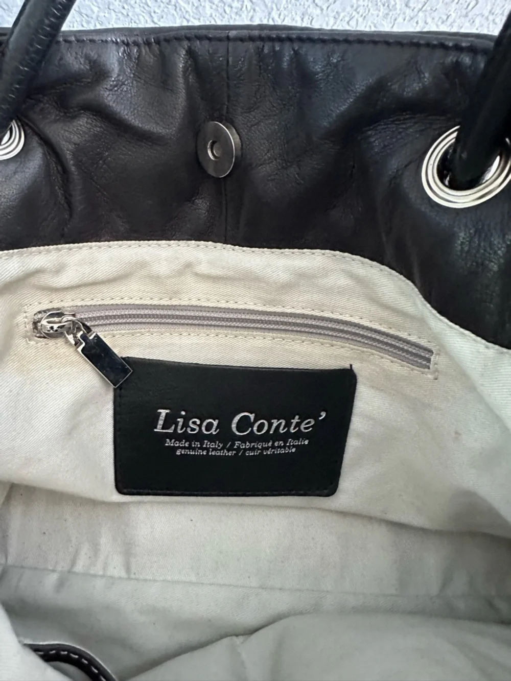 Lisa Conte Italy Black Leather Slouch Tote Bag Quilted Puffer Knot Handle Large